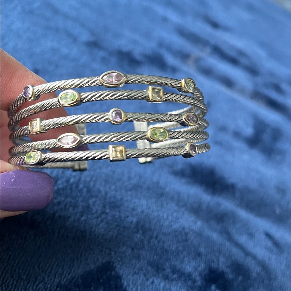 Multi-Stone Cuff Silver Bracelet - Picture 4 of 6